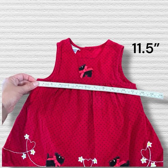 Blueberi Boulevard Scotty Dog Micro Corduroy Swiss Dot Red And Black 24M Dress - Picture 4 of 7